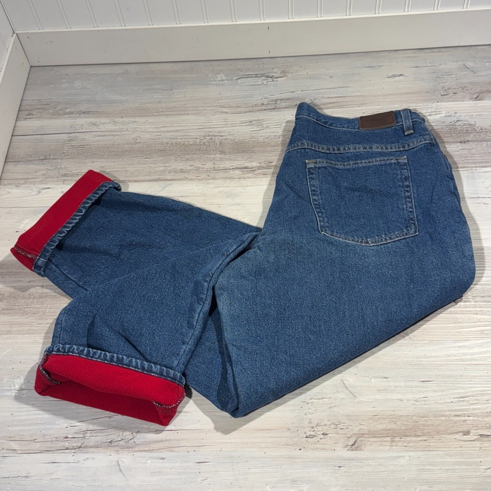 VTG LL Bean Jeans Women's 16 Red Flannel Lined Cozy Outdoor Barn Chore